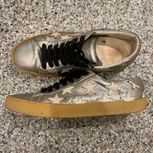 Saint Laurent Metallic Silver Star Low-Top Sneakers